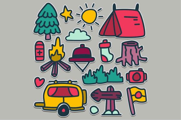 Kawaii Camper Doodle Sticker Design